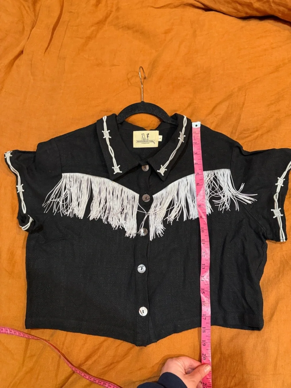 Linen Pammy Fringe Blouse in Black - Picture 4 of 7